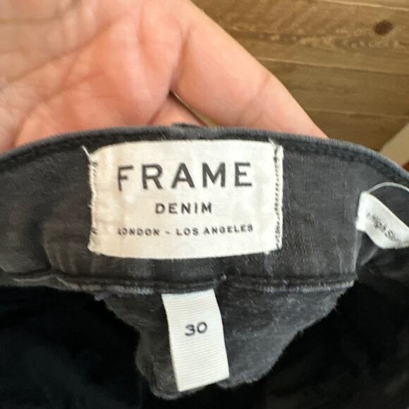 Frame Denim Le High Skinny Jeans frayed tulip hem Black Stretch Size 30 - Picture 8 of 11